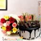 1 kg eggless designer chocolate cake and 10 roses bouquet