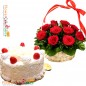 1kg eggless white forest cake and 15 red roses basket