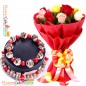 1kg eggless designer chocolate cake and 10 mix roses bouquet