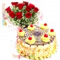 half kg eggless affable butterscotch cake n 10 roses bouquet