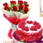 1kg eggless red velvet heart shape cake n 10 red roses bouquet