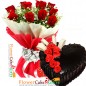 1kg eggless heart shape toothsome chocolate cake n 10 roses bouquet