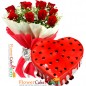 1kg eggless strawberry heart shape cake n 10 roses bouquet