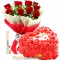 half kg eggless strawberry rose cake and 10 red roses bouquet