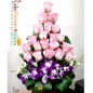 20 pink roses 2 purple orchids basket