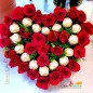 28 red roses with 16 ferocher chocolate heart shape arrangement