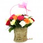 7 carnations 8 roses in mix flower basket