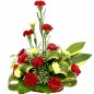 15 red yellow carnations basket