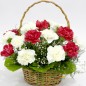15 red white carnations basket