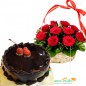Eggless Chocolate Traffle Cake Half Kg N Red Roses Basket