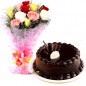 Eggless Chocolate Traffle Cake N Mix Roses Bouquet