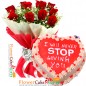 half kg eggless strawberry heart shape cake n 10 roses bouquet 