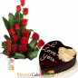half kg eggless chocolate heart shape cake n 15 roses bouquet 