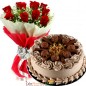 1kg eggless rocher kitkat ferrero chocolate cake n 10 roses bouquet 