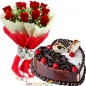 half kg eggless choco vanilla heart shape cake n 10 roses bouquet 