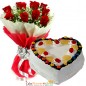 half kg eggless pineapple gems cake heart shape cake n 10 roses bouquet 