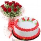 half kg eggless  ambrosial vanilla cake roses bouquet