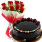half kg eggless delicious truffle gems cake roses bouquet