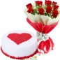 half kg eggless designer red velvet cake 10 roses bouquet