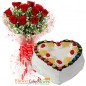 half kg pineapple gems cake and 10 red roses bouquet