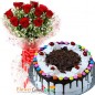 half kg black forest cake and 10 red roses bouquet