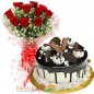 half kg eggless kitkat oreo cake and 10 red roses bouquet