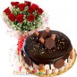 kitkat oreo choco vanilla cake and 10 red roses bouquet