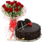 half kg choco chips cake and 10 red roses bouquet