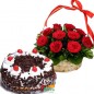 Black Forest Cake Half Kg N Red Roses Basket