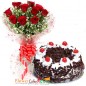 Eggless Black Forest Cake N Red Roses Bouquet