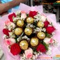 13 pink red roses 8 rocher chocolate bouquet