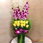 6 orchid 10 yellow roses vase