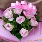 10 pink roses basket