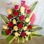 attractive mixed 21 red yellow roses basket