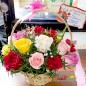 18 mixed roses flowers basket