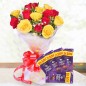 6 red 6 yellow roses bouquet with 5 dairy milk chocolate
