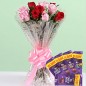 5 red 5 pink roses  with 5 dairy milk chocolate