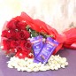 10 roses bouquet dairy milk chocolate n cashews dry fruits hamper