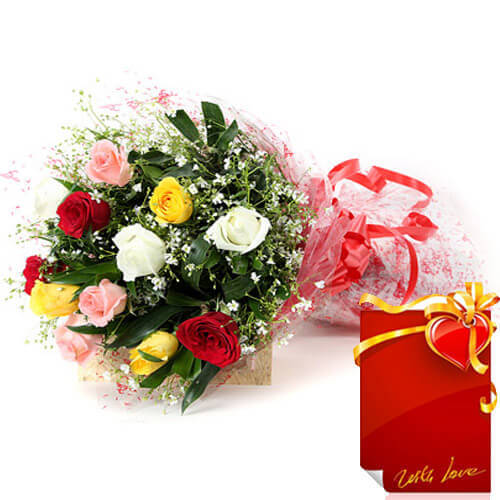 send 10 Mix Roses Bunch with Greeting Card delivery
