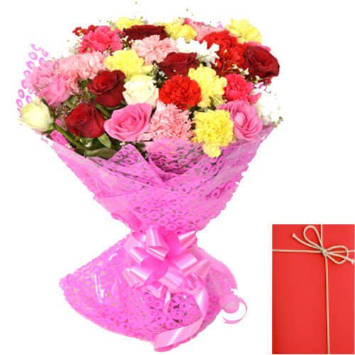 send Mix Roses and Carnation Bunch with Card delivery