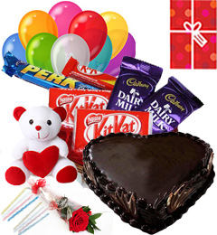 send 1Kg Heart Shaped Chocolate Cake Chocolate Teddy Balloons For Any Occasion delivery