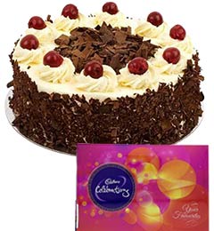 send Black Forest Cake Half Kg N Cadbury Celebrations Chocolate Gift delivery