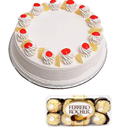 send Pineapple Cake Half Kg N Ferrero Rocher Chocolate Gift Box delivery