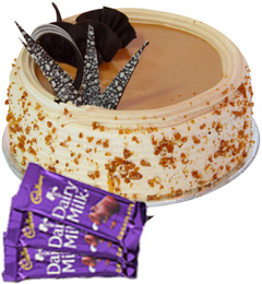 send Eggless Butterscotch Cake Half Kg N Chocolate Gifts delivery