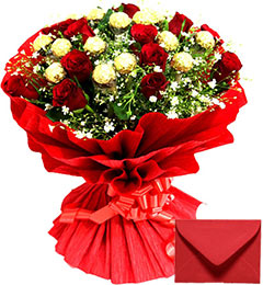 send Red Ferrero Rocher Chocolates n Red Roses Bouquet delivery