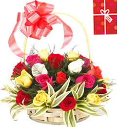 send 25 Mix Roses Basket delivery