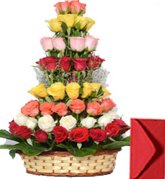 send Red Pink Yellow White Orange Roses Basket delivery