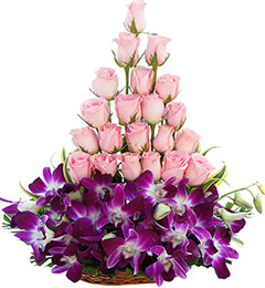 send 20 Pink Roses 6 orchid Bouquet delivery
