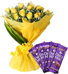 send Yellow Roses Bouquet n Chocolate delivery
