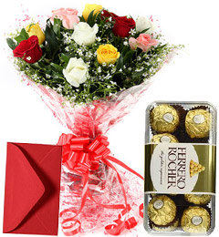 send Mix Roses Bouquet n Ferrero Rocher Chocolate delivery